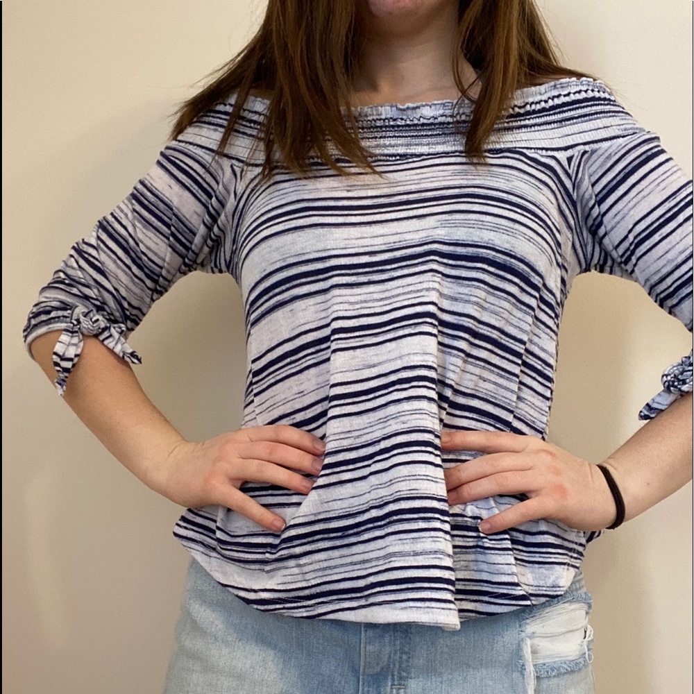 Navy & White Striped Off-the-Shoulder Top